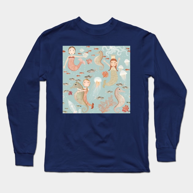 Mermaids Long Sleeve T-Shirt by katherinequinnillustration